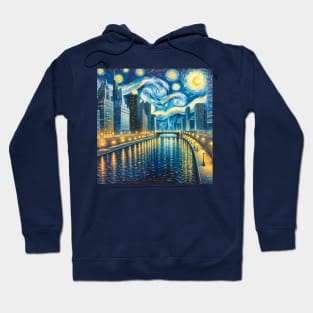 Chicago Riverwalk Starry Night - Beautiful Iconic Places Hoodie